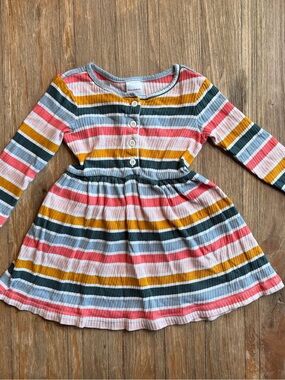 Hanna Andersson Girls' Striped Long-Sleeve Knit Dress - Pink, Mustard & Gray 2t